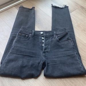 Aritzia Black Skinny Jeans with Distressed Hem